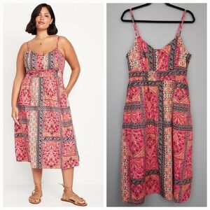 Old Navy Waist-Defined Cami Midi Dress in Pink Paisley size XL